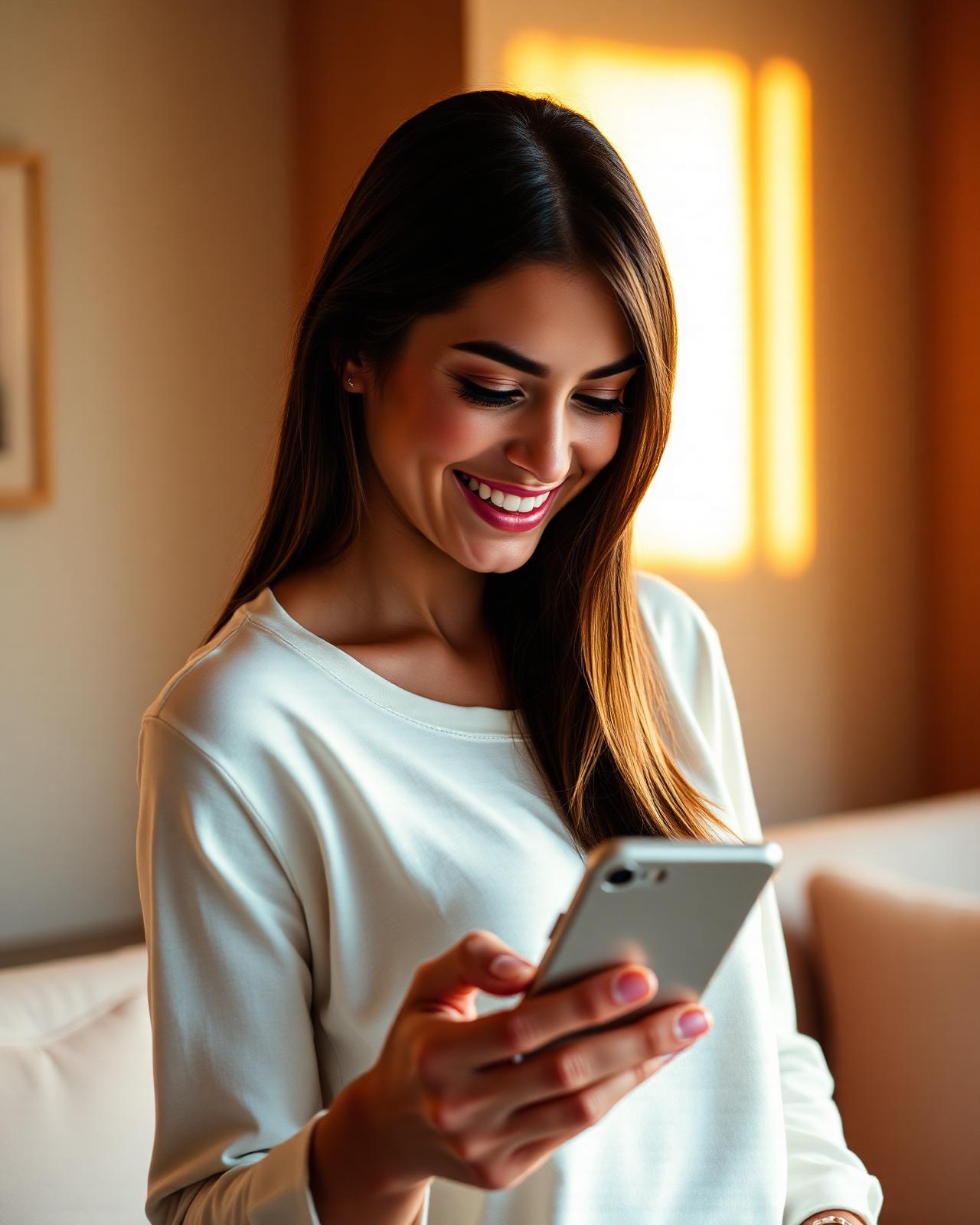 Woman smiling while using the Emberly app